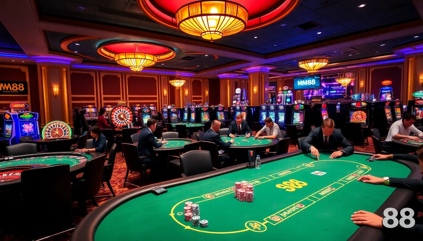Players winning big at MM88 casino games with colorful chips and vibrant atmosphere.