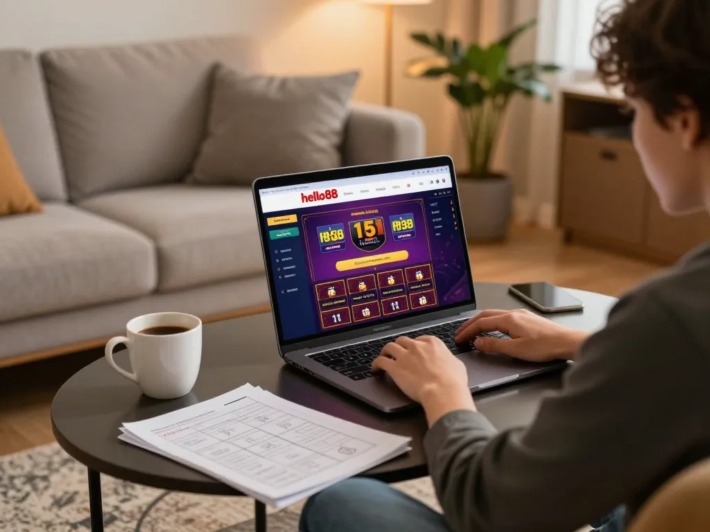 Engaging in online gambling at hello88, focusing on strategic gameplay with casino interface visible