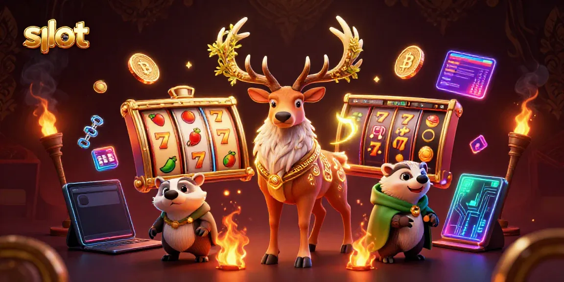 Experience thrilling slot action featuring a druid stag and badger in a magical casino.