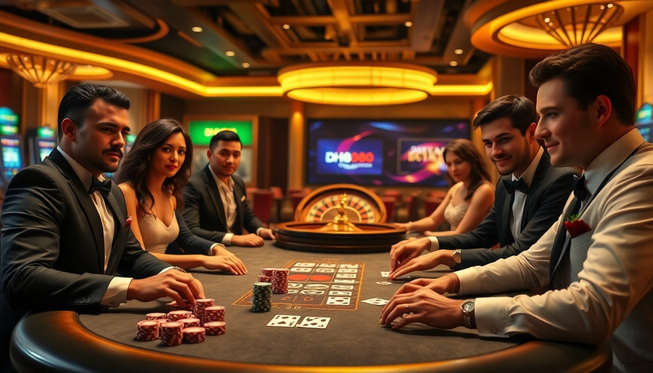 Experience the thrill of casino gaming at DH88 with players around a high-end poker table.