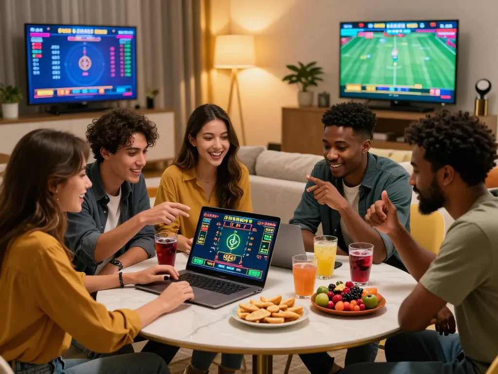 Friends enjoying online betting at bong99 with excitement and camaraderie.