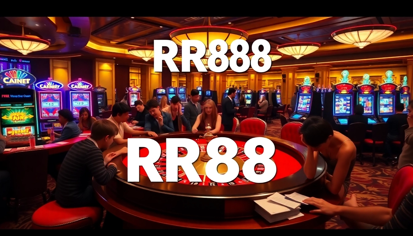 Experience the thrill of RR88 with a bustling casino atmosphere and engaged gamblers.