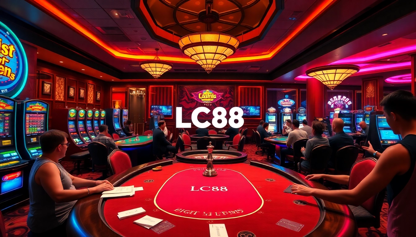 Engaging gamblers at LC88 with the thrill of high-stakes poker and vibrant casino atmosphere.