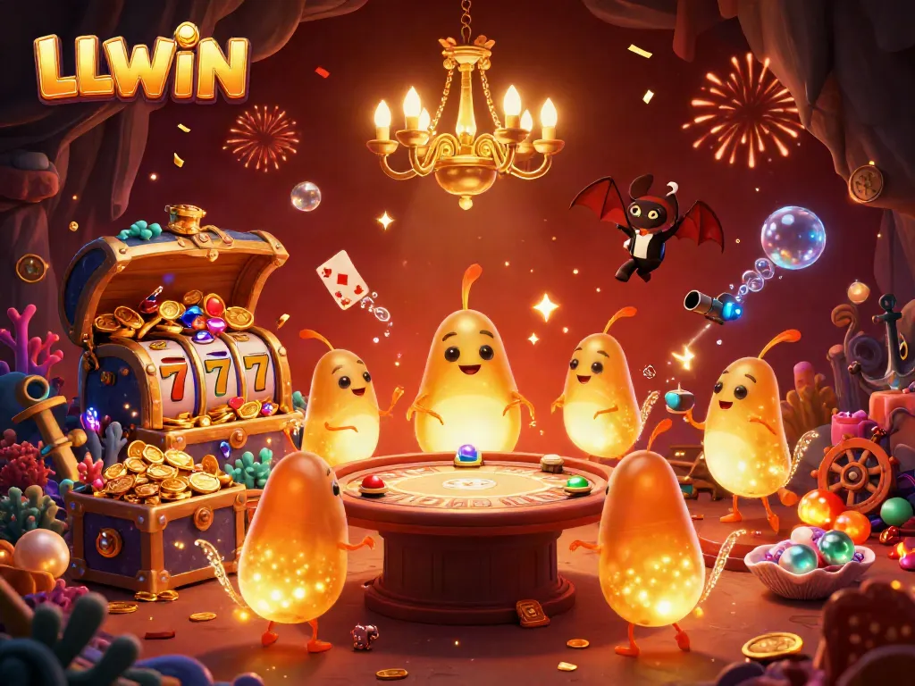 Experience the vibrant atmosphere of LLWIN's glowing casino undersea with dynamic game elements.