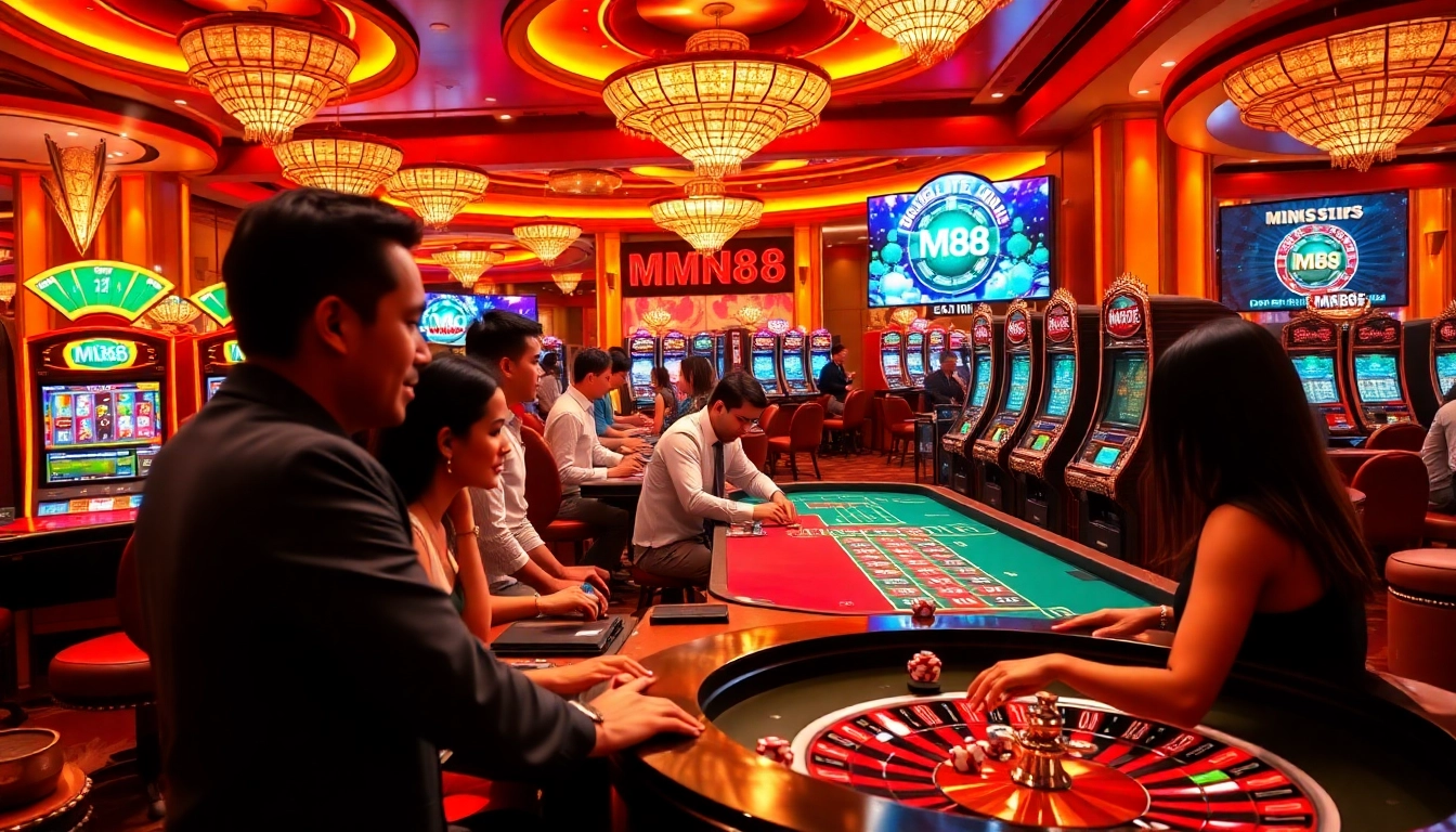 MM88 players enjoying an exciting casino experience with vibrant tables and dynamic games.