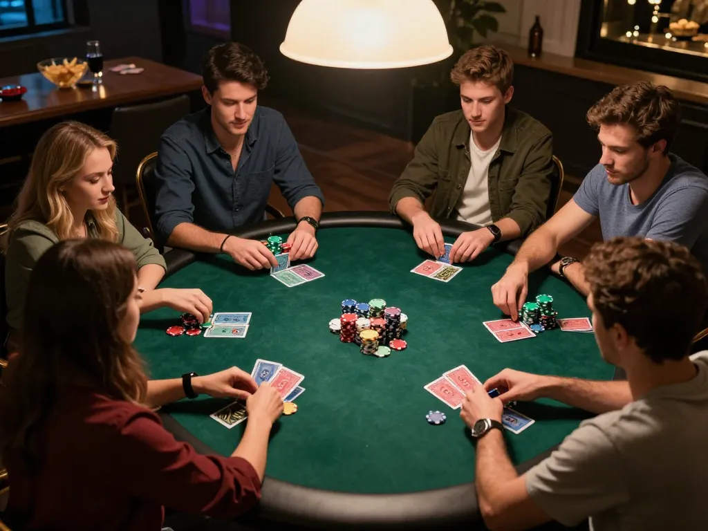 Participants enjoy a thrilling poker night at home while using SC88 for gaming.