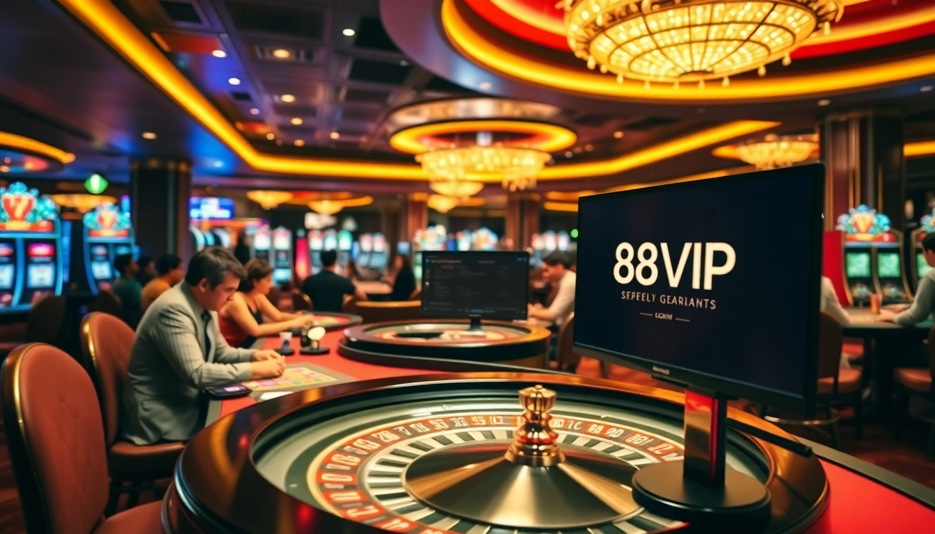 Experience the excitement of Đăng Nhập Nhà Cái 68VIP with professional gaming tables and vibrant casino elements.