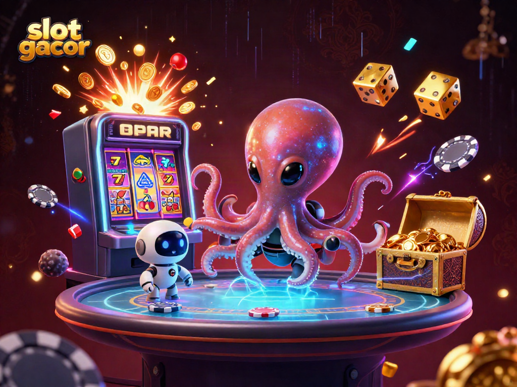 Slot gacor dengan alien palet kekayaan dan robot, memikat pemain judi.