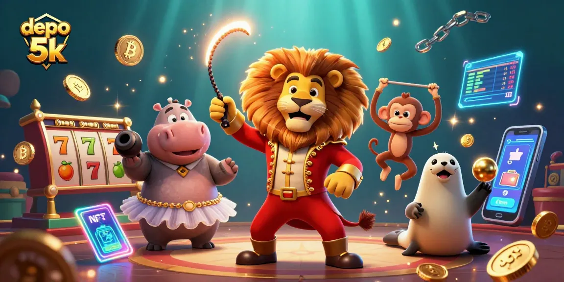 Join the action with depo 5k at vibrant casino slots, featuring colorful characters and gaming elements.