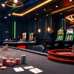 79king poker table action with premium chips and roulette wheel in dramatic casino lighting.