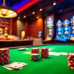 Experience the excitement of MM88 with vibrant poker chips and casino games in this lavish scene.