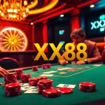 Experience winning moments at XX88's thrilling poker table under ambient lighting.