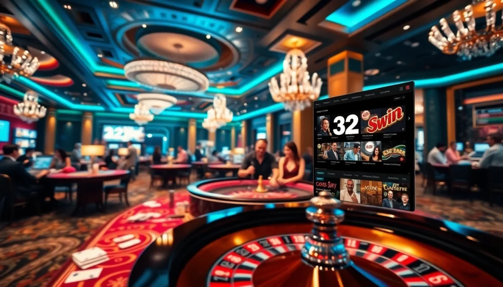 Players enjoying games at 32win's casino tables with exciting visuals and vibrant atmosphere.
