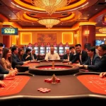 Excited gamblers experiencing the thrill of RR88 at a luxurious casino table.