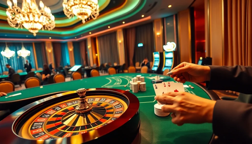 79king-branded premium casino scene with poker, roulette, and slot machines in action