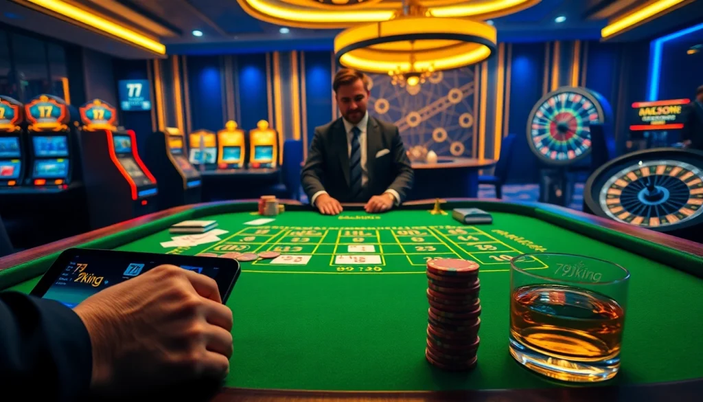 79king casino scene with dealer, chips, and live odds on a luxurious table.