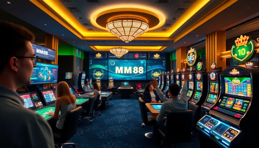 Experience the excitement of mm88 with a vibrant online casino atmosphere showcasing gaming options and enthusiastic players.