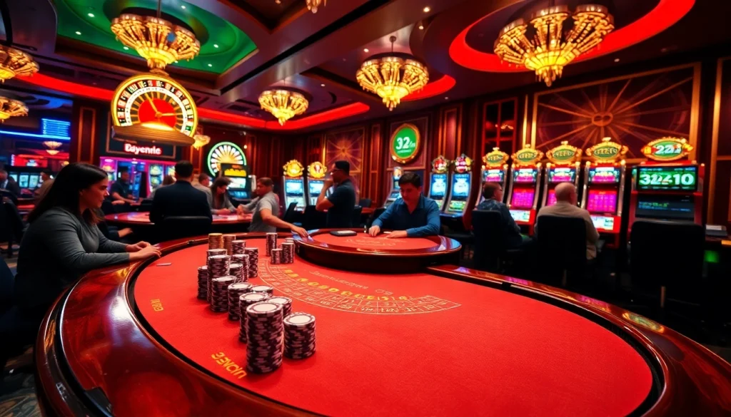 Players enjoying a thrilling game at a glamorous blackjack table, showcasing 32win elements.