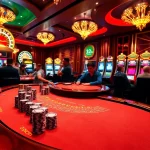 Players enjoying a thrilling game at a glamorous blackjack table, showcasing 32win elements.