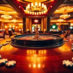 Engaging casino roulette table scene showcasing vibrant poker chips and an inviting atmosphere.