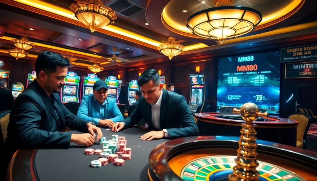 Experience high-stakes gaming excitement at MM88 casino with vibrant poker chips and dynamic betting action.