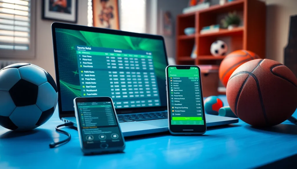 Engage in online Betting with a modern setup showcasing sports odds and memorabilia.