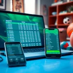 Engage in online Betting with a modern setup showcasing sports odds and memorabilia.