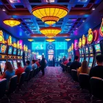 Energetic online gambling scene showcasing players at 79king casino with vibrant gaming machines.