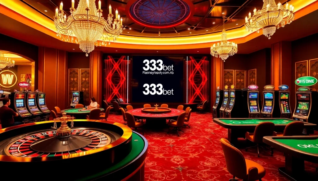 Engaging casino scene with players at tables highlighting the excitement of 333bett.com.br gambling.