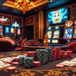 Experience intense gameplay at kubet77 with a vibrant poker table and luxury casino ambiance.