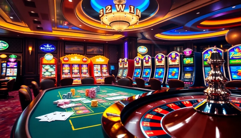 Players winning big at 32win casino table with colorful chips and cards.