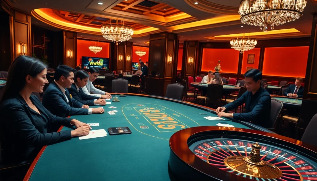 Players enjoying poker and blackjack at WW88 casino, set in an exclusive gambling environment.