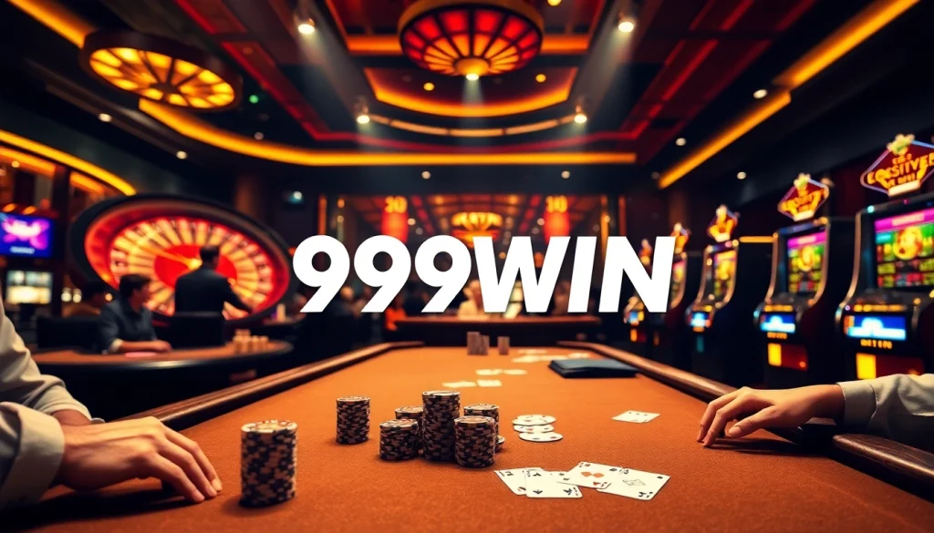 Experience high-stakes gaming at 99WIN casino with vibrant poker tables and exciting action.