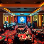 Experience the thrill of winning at go8's luxurious casino gaming floor with vibrant tables and slot machines.