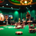 Kèo nhà cái: Engaged gamblers at a luxurious casino poker table with vibrant chips and cards.