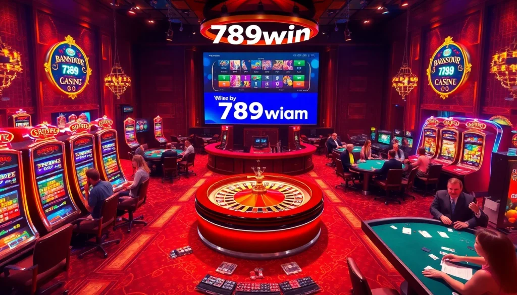 Players engaging at the roulette wheel and poker tables at 789win.com casino.