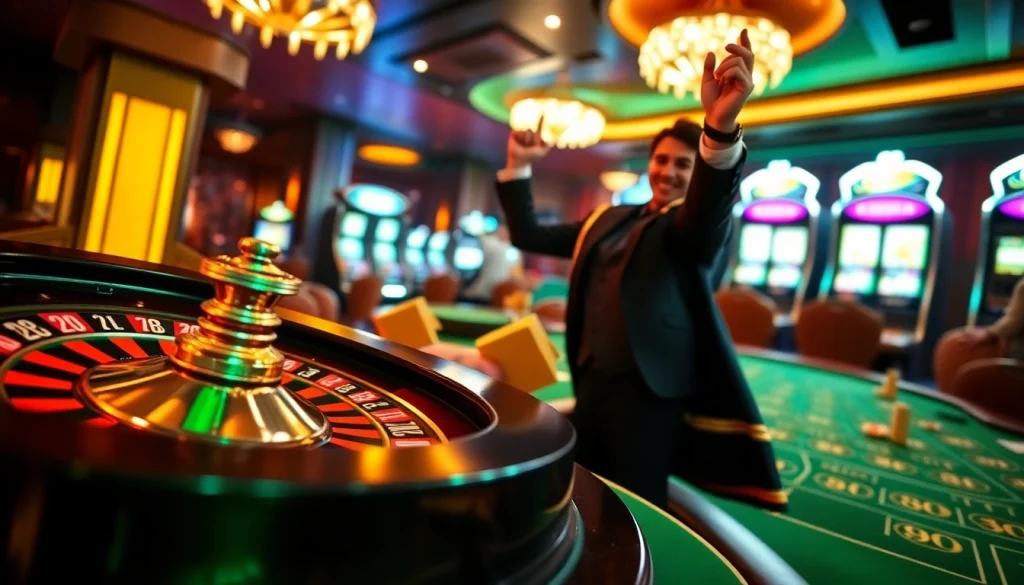 Exciting bet88 casino scene with roulette and poker chips in a vibrant ambiance.