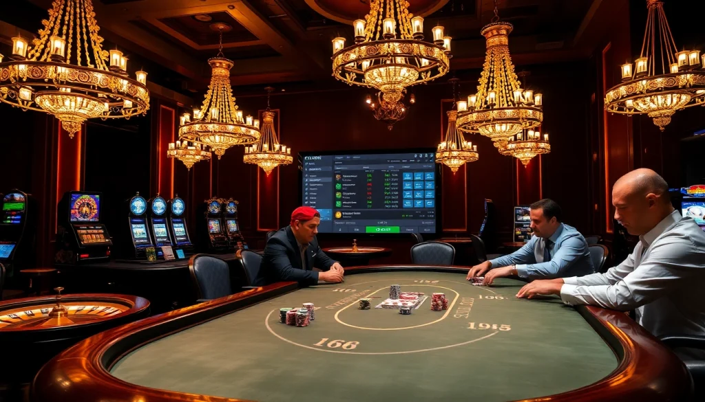 Players at a C168 poker table strategizing during a high-stakes game in a luxurious casino.