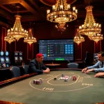 Players at a C168 poker table strategizing during a high-stakes game in a luxurious casino.