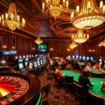 Players enjoying thrilling games at the luxurious 789f casino with roulette and slot machines.