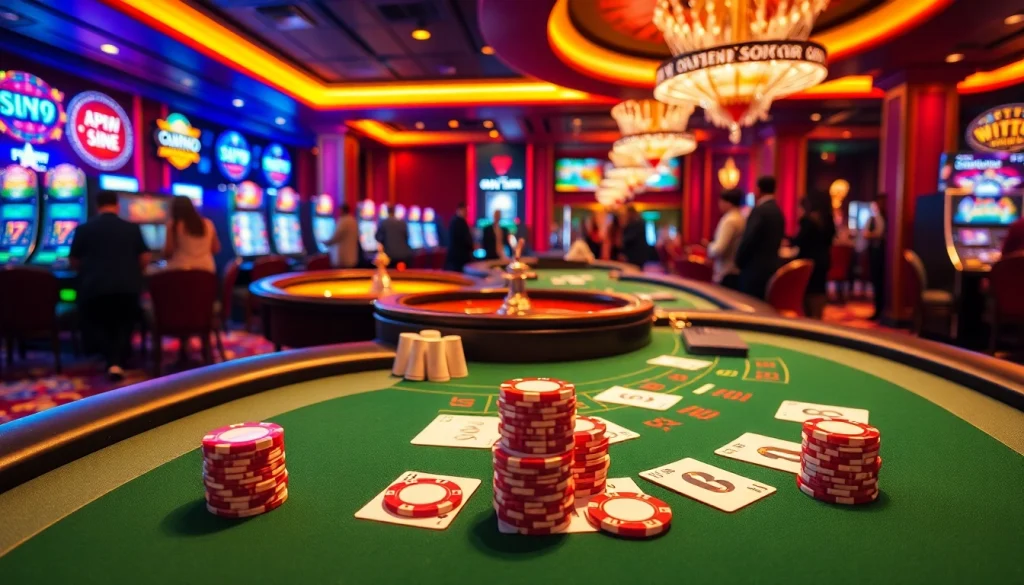 Gambling excitement at KJC with players engaged at a vibrant blackjack table.
