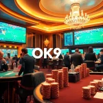 Engaged bettors enjoying OK9 BÓNG ĐÁ action in a vibrant sports betting casino.