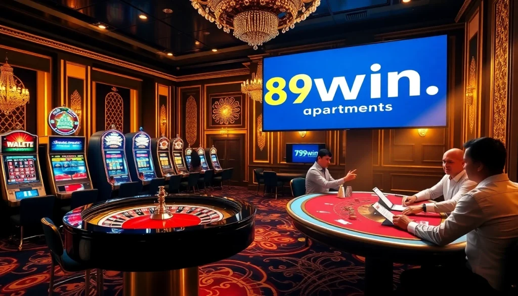 Exciting casino scene showcasing action at https://789win.apartments/ with roulette and poker players.