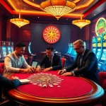 Players enjoying vibrant casino games at https://rr88it.com/ with tension-filled poker action and slot machines.