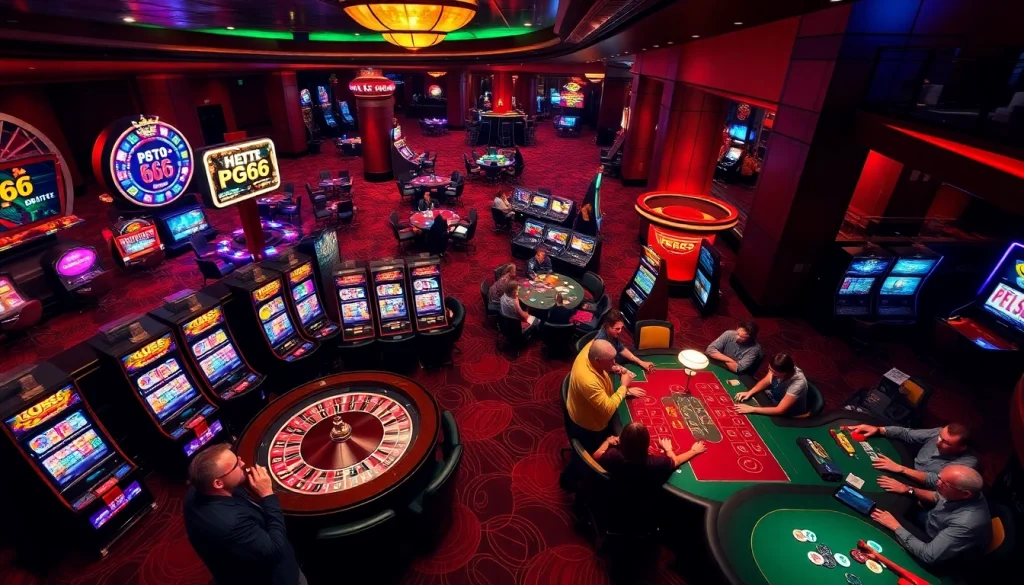 Experience thrilling gameplay at PG66 casino with vibrant slot machines and engaging table games.