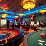 Players engaging at kkwin.co.com casino tables with vibrant lights and gaming action.