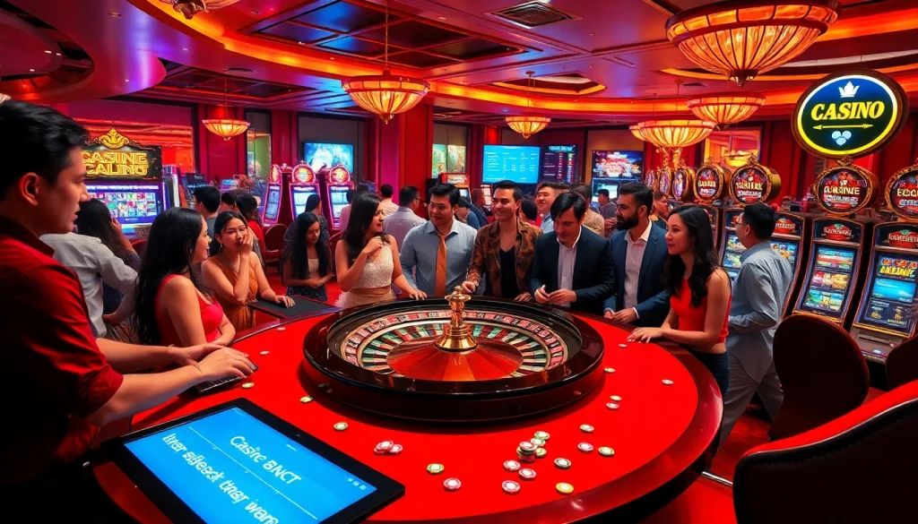 Experience excitement at the casino with diverse players gambling at https://gg88com.bet around a roulette table.