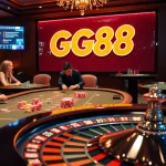 Excited players enjoying high-stakes poker while engaging with GG88's vibrant casino atmosphere.