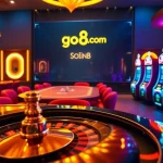 Experience the excitement of go8.com with thrilling casino tables, poker chips, and vibrant slots.