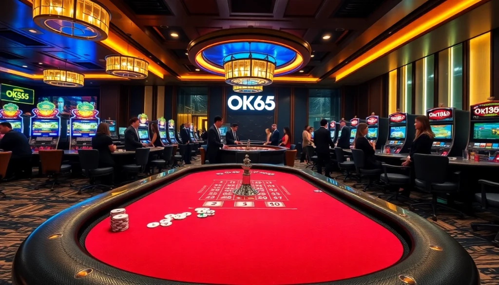 Players enjoying a thrilling casino experience at OK365 with vibrant tables and slot machines.